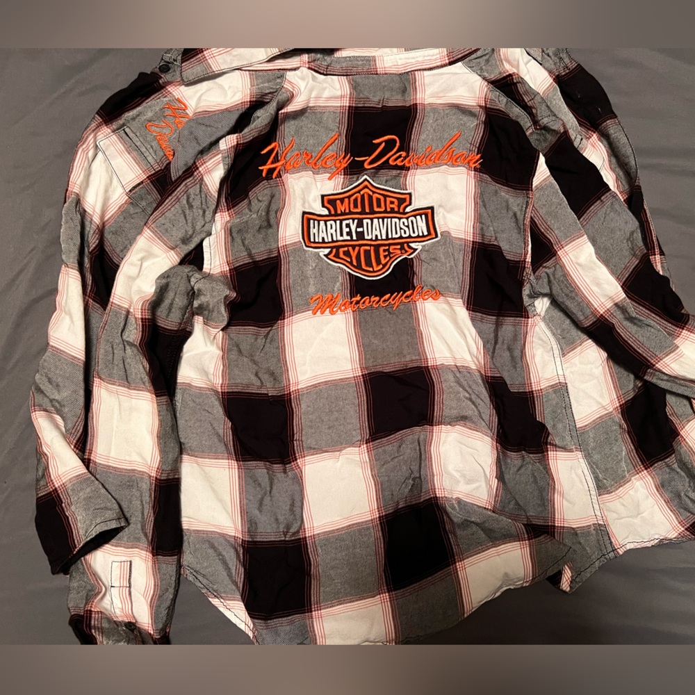 Harley Davidson, plaid long sleeve button up shirt, size M